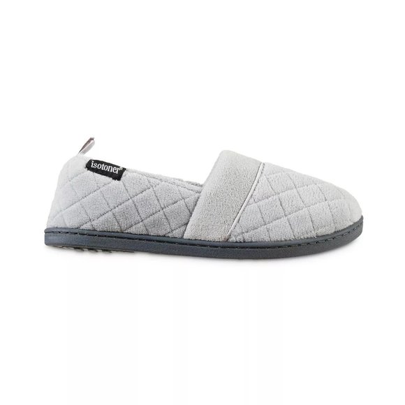 ISOTONER SIGNATURE Quilted Memory Foam Microterry Slip On Slippers - Grey - NEW - Picture 3 of 6